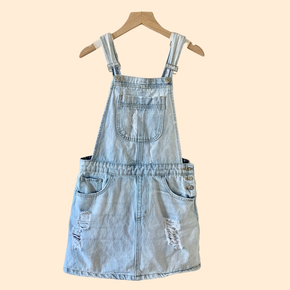 Distress Demin Overall Mini Dress